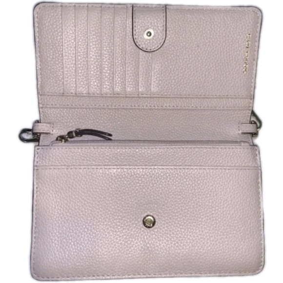 Michael Kors Crossbody Purse Blush Pink Pebbled Leather Gold MK Logo Rare Posh - Picture 9 of 10